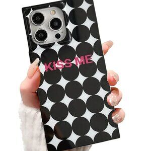 Retro "Kiss Me" iPhone Case 15 Pro Max Glossy Black Pilka Dots